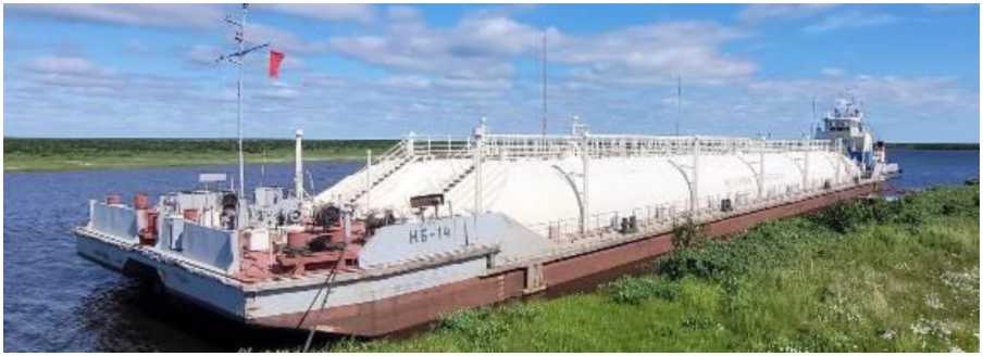 Внешний вид. Резервуары (танки) стальные горизонтальные цилиндрические нефтеналивной баржи НБ-14, http://oei-analitika.ru рисунок № 1