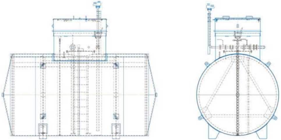Внешний вид. Резервуары горизонтальные стальные цилиндрические двустенные, http://oei-analitika.ru рисунок № 1